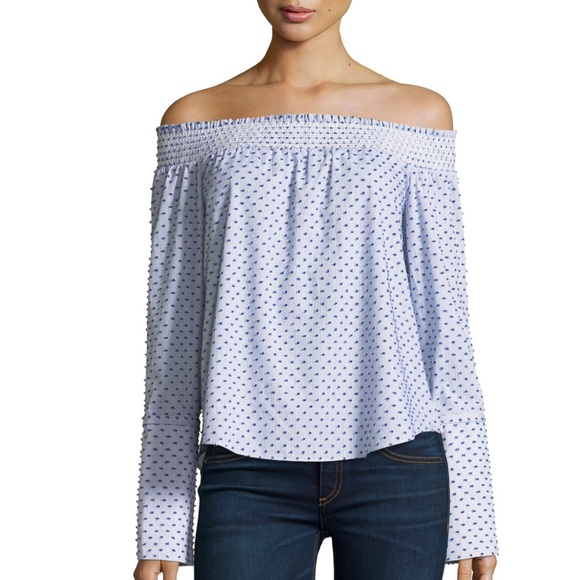 10 Crosby Derek Lam Tops - Derek Lam 10 Crosby Off Shoulder Polka-Dot Oxford